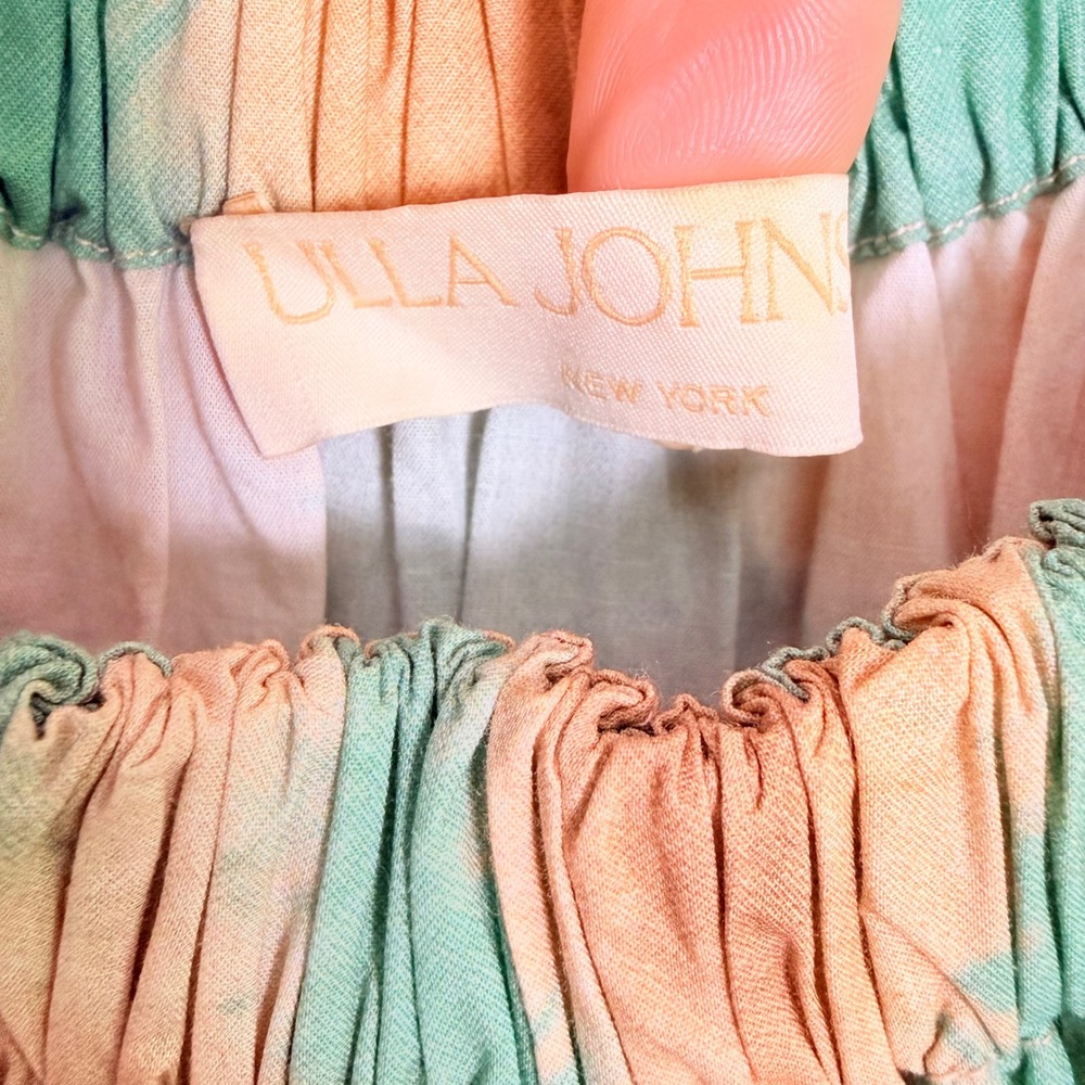 Ulla Johnson Nanette Dress 0 Green Orange Tie Dye Cotton Flutter‎ Sleeve Midi - Picture 7 of 8